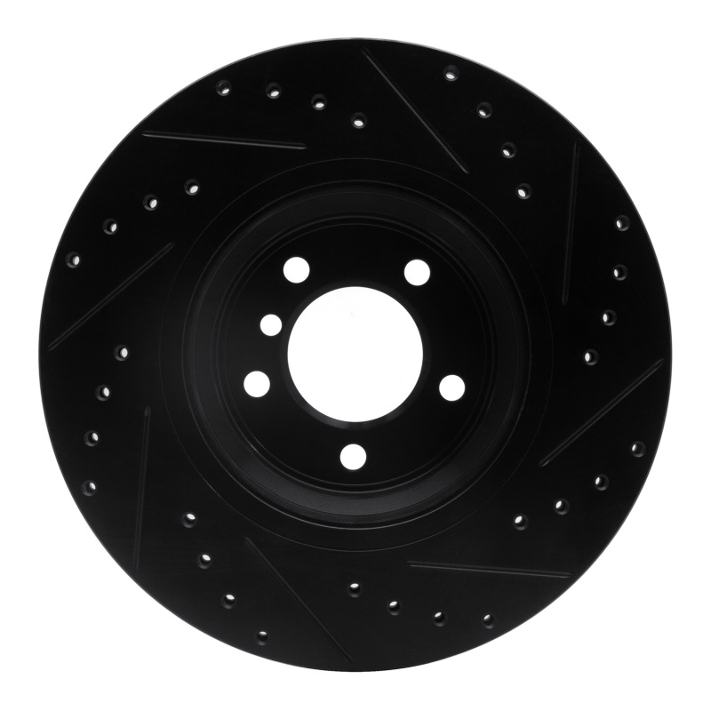 BMW 335I xDrive Brake Rotor (1) - Front Left - R1 Concepts - Drilled & Slotted - Black - `07-`15